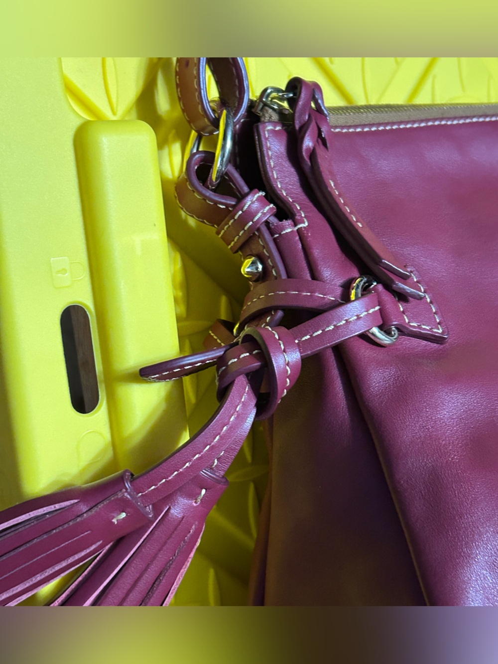Dooney & Bourke Burgundy Leather Shoulder Bag - Picture 3 of 14